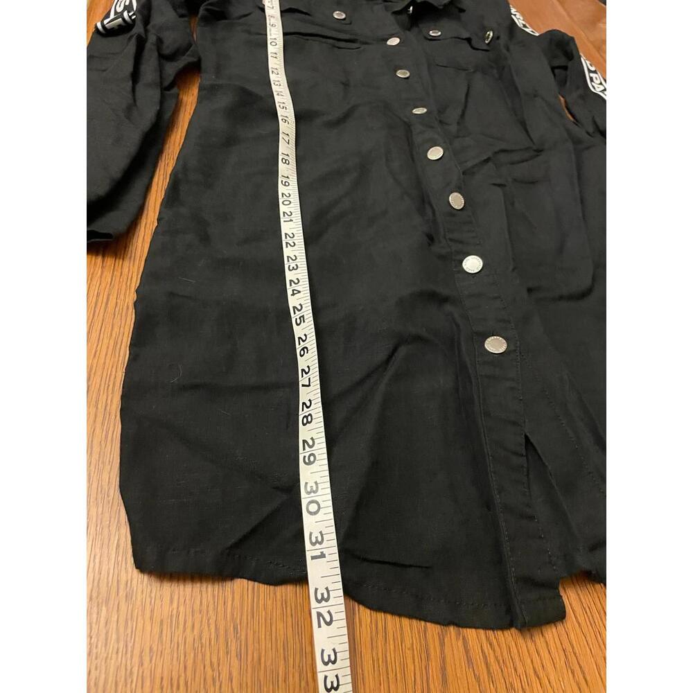 Karl Lagerfeld Paris Black Button-Up Shirt Dress with Logo Tape Sleeves Size 4 - Picture 5 of 6